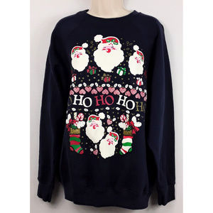 Ugly Christmas Sweater Blue Ho Ho Ho 1X LS Merry